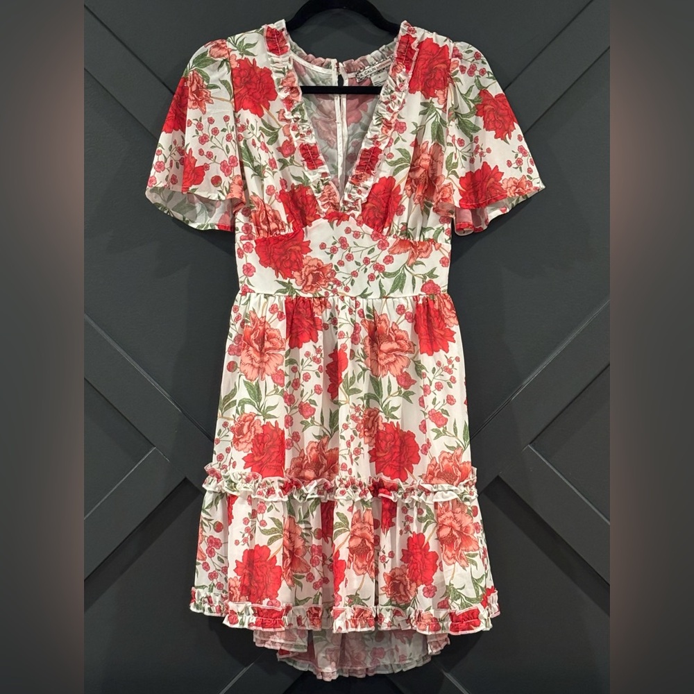 NWT Flying Tomato Red and White Floral High Low Dress